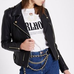 River Island Black Leather Biker Jacket